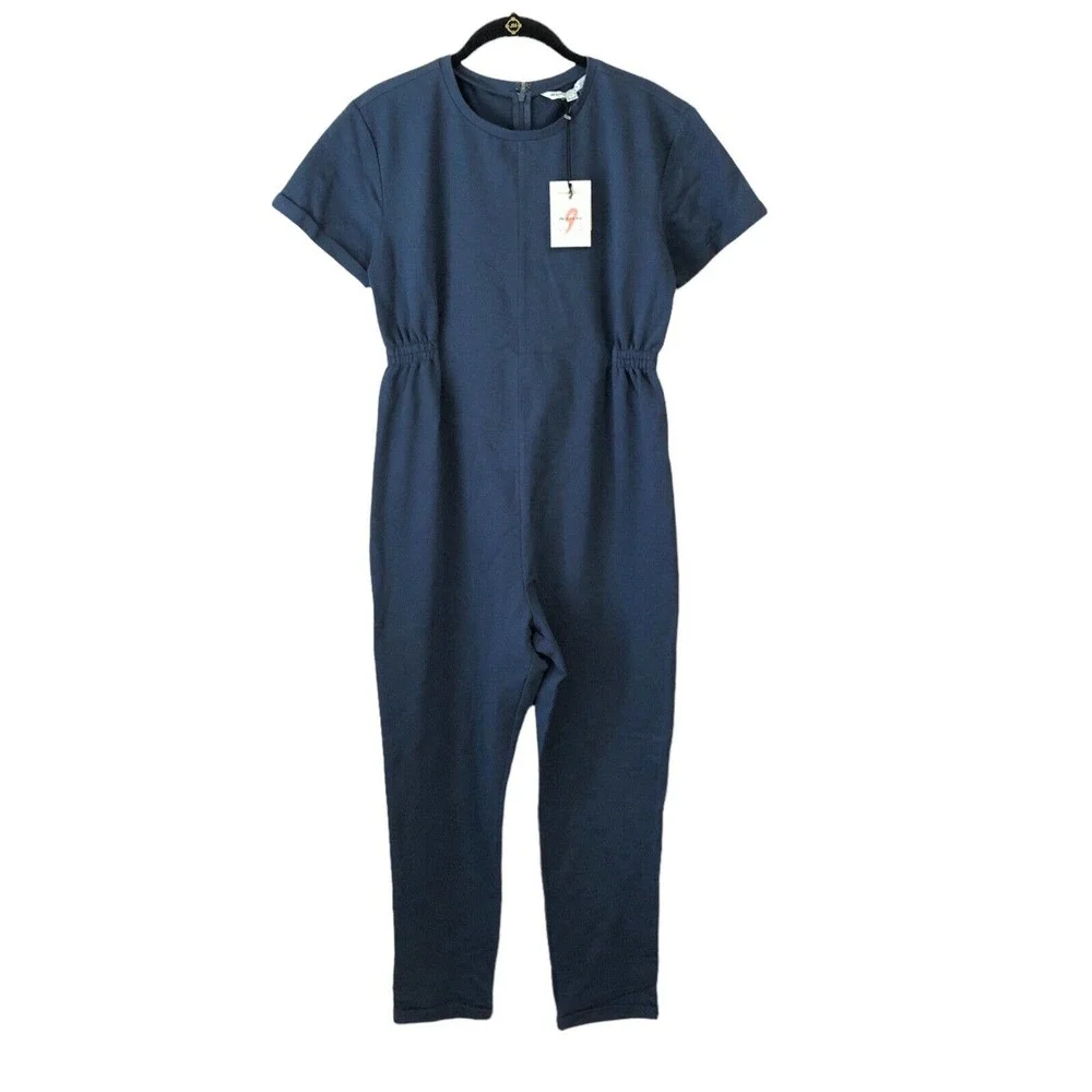 NEW The Nines by Hatch Maternity Jumpsuit Blue Cotton French Terry Short SlvSz S